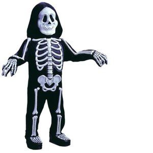 Toddler Skelebones Halloween Costume 3T/4T Skeleton White 3-D 6 Pc Jumpsuit Boys